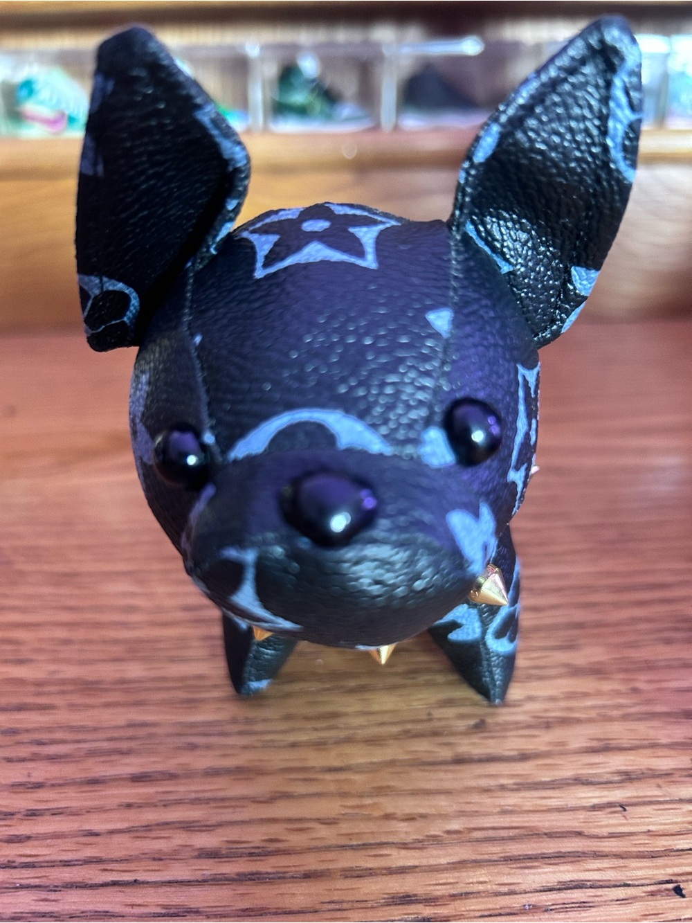 Dog purse charm/keychain- Black with Lavender Accents